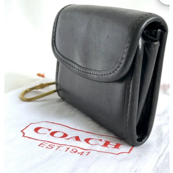 Rare Vintage Coach Quiet Luxury Rich Black Leather Purse Wallet Brass Keyring - Picture 6 of 13